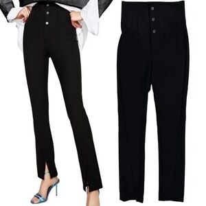 ZARA High Waist Front Slit Black Trousers Pants